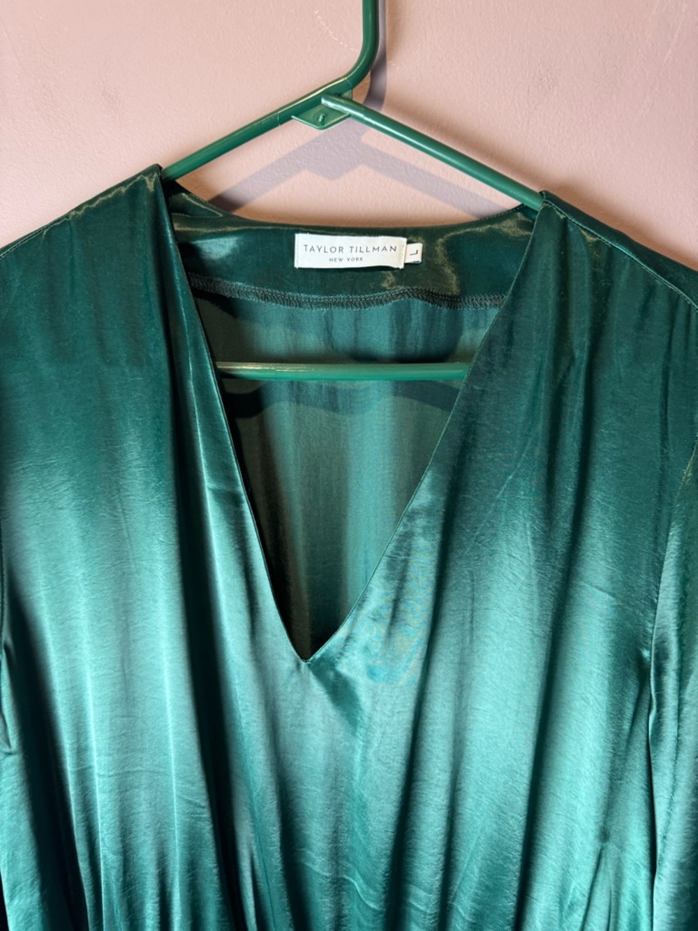 Taylor Tillman Green Satin Shiny Dress L - Picture 4 of 9